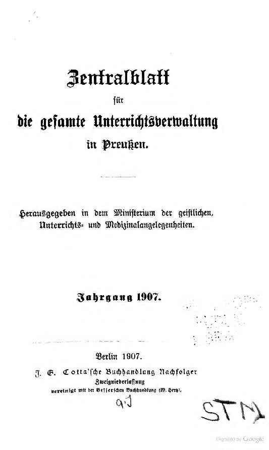 Zentralblatt für die gesamte Unterrichtsverwaltung in Preußen - 1907