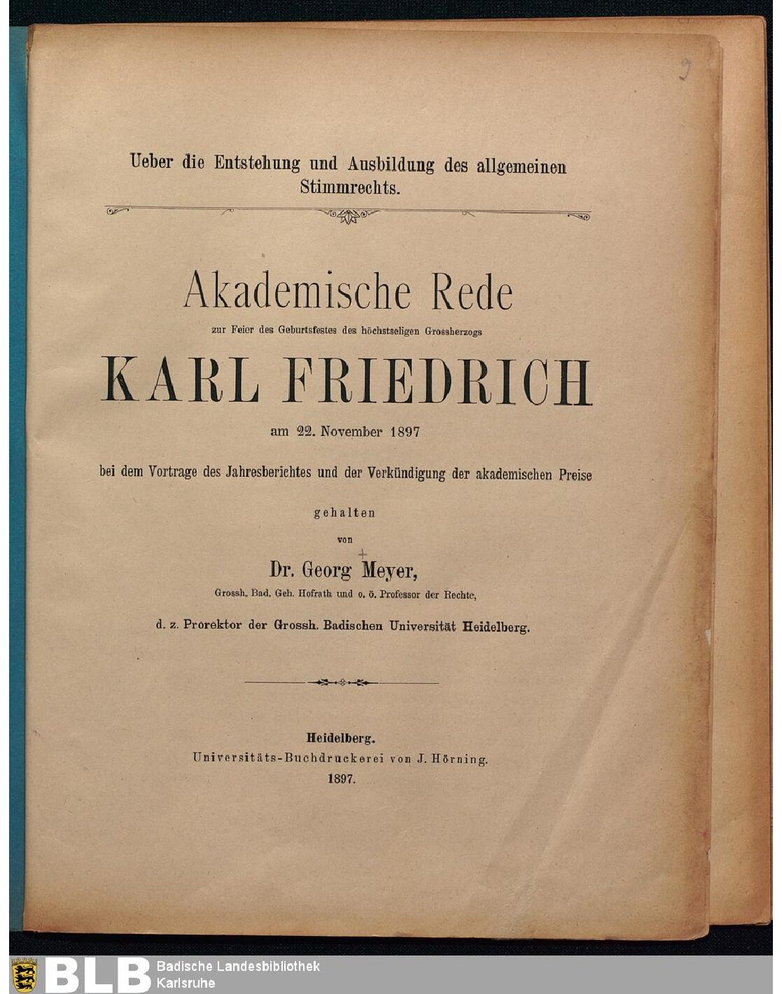 Akademische Rede zur Feier des Geburtsfestes des höchstseligen Grossherzogs Karl Friedrich am 22. November 1897