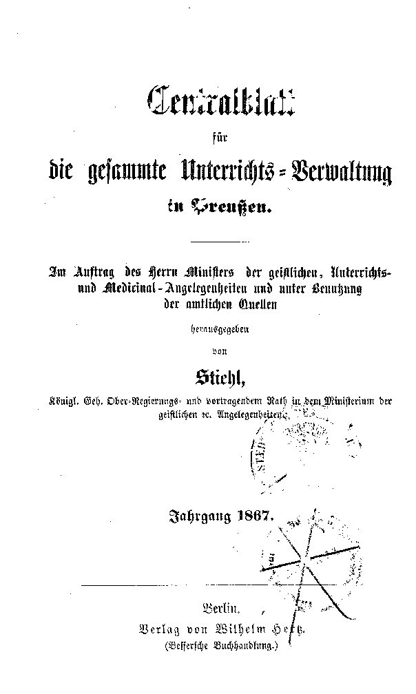 Zentralblatt für die gesamte Unterrichtsverwaltung in Preußen