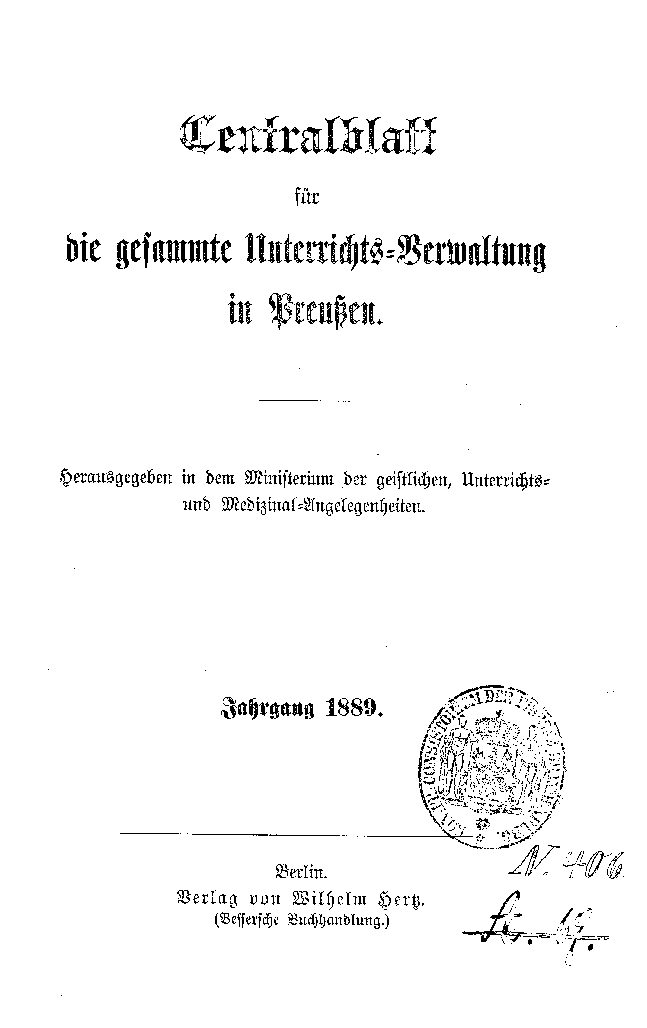 Centralblatt für die gesamte Unterrichts-Verwaltung in Preußen
