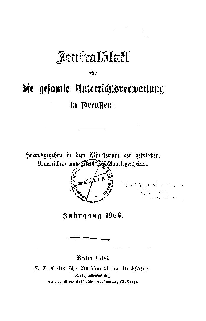 Zentralblatt für die gesamte Unterrichtsverwaltung in Preußen