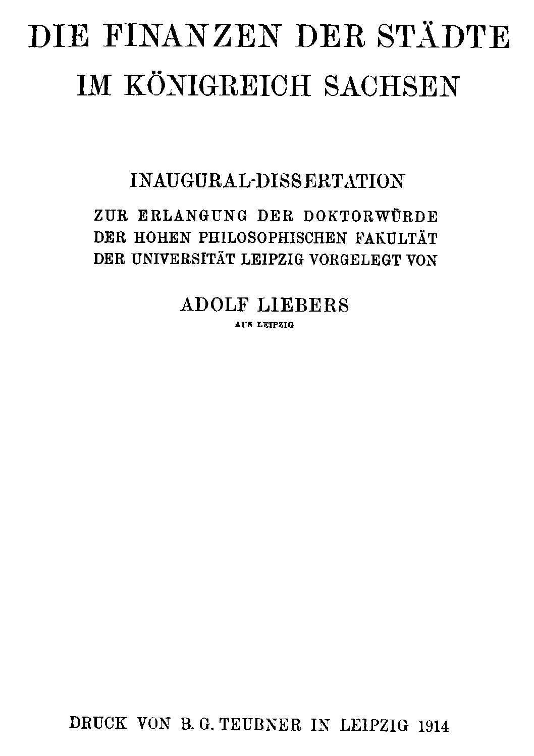 Die Finanzen der Städte im Königreich Sachsen