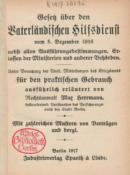 Gesetz über den vaterländischen Hilfsdienst vom 5. Dezember 1916