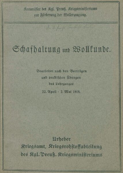 Schafhaltung und Wollkunde - 1918