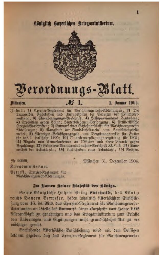 Verordnungs - Blatt des Königlich Bayerischen Kriegsministeriums