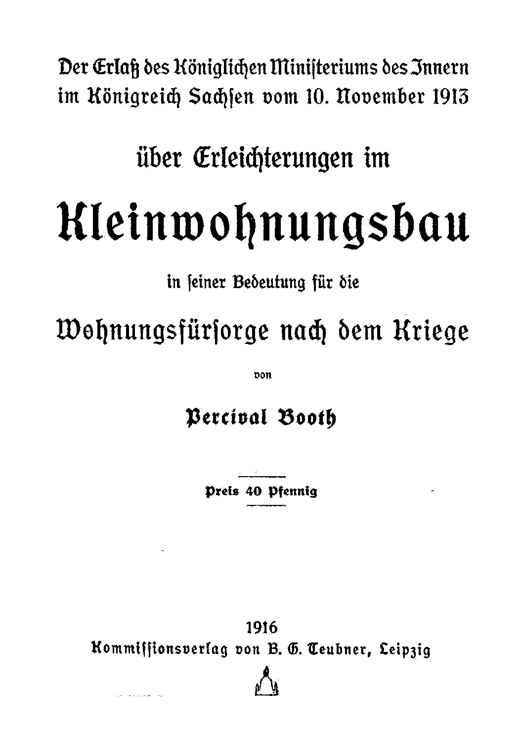 Erlaß über Erleichterungen im Kleinwohnungsbau im Königreich Sachsen