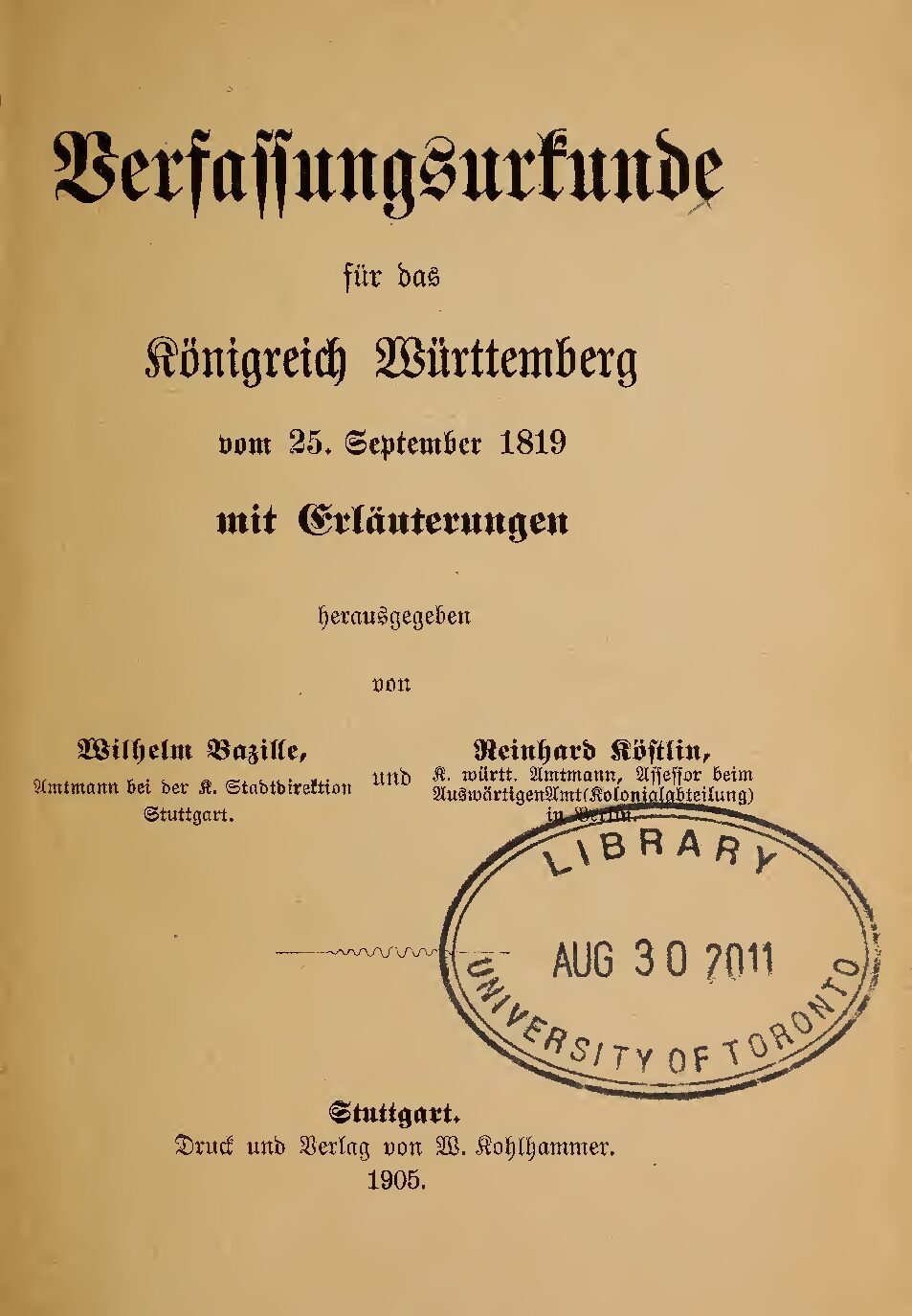 Verfassungsurkunde für das Königreich Württemberg