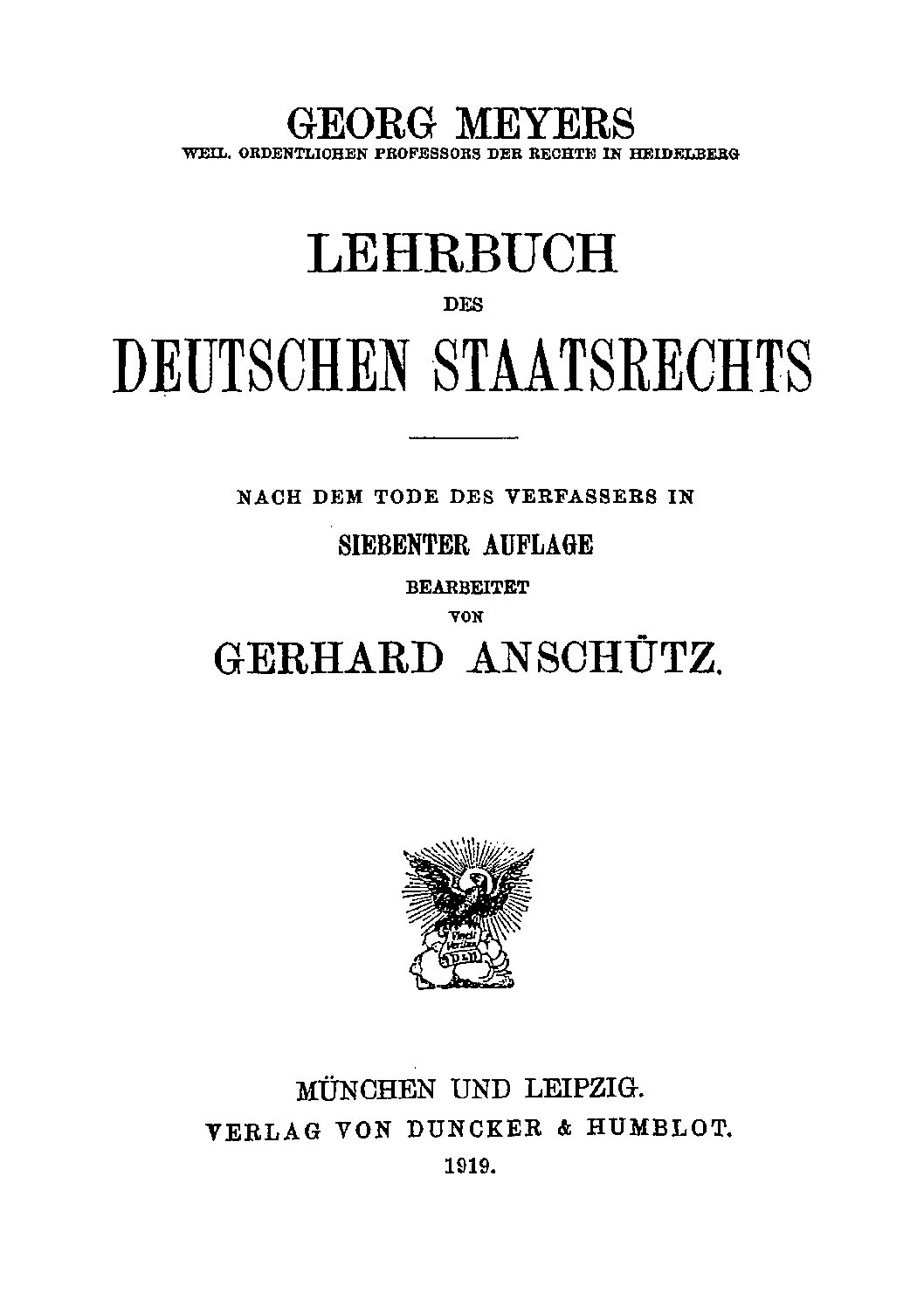 Lehrbuch des Deutschen Staatsrechts