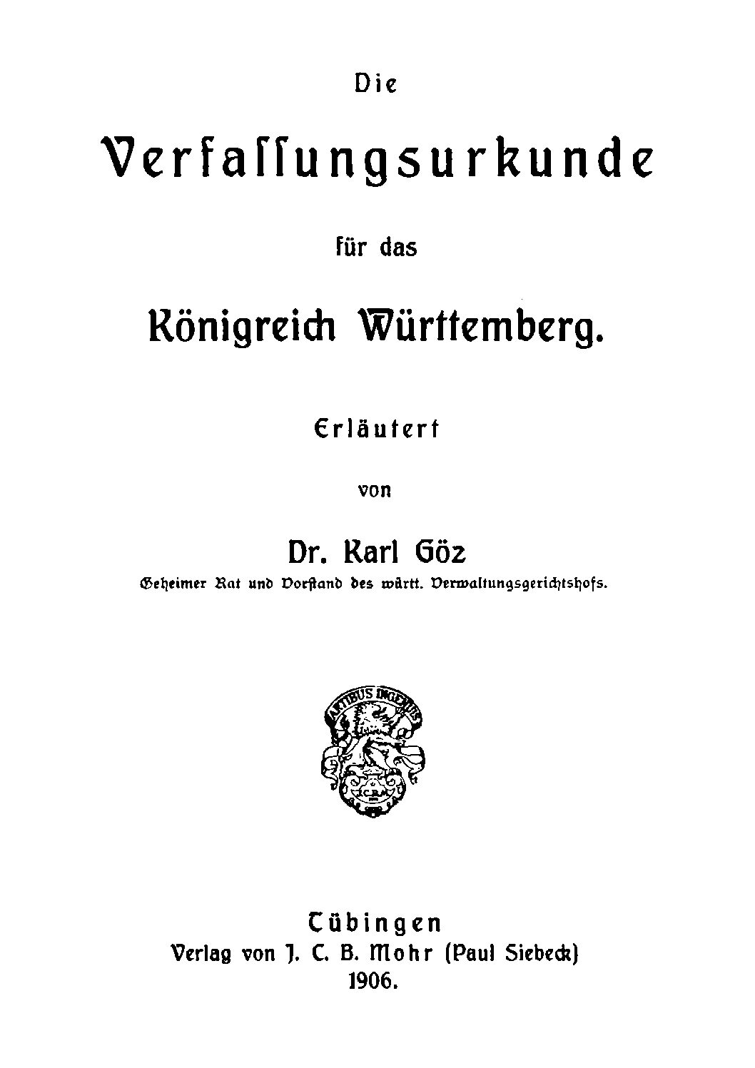 Die Verfassungsurkunde für das Königreich Württemberg