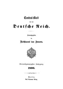 Zentralblatt für das Deutsche Reich 1896