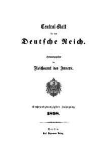 Zentralblatt für das Deutsche Reich 1898