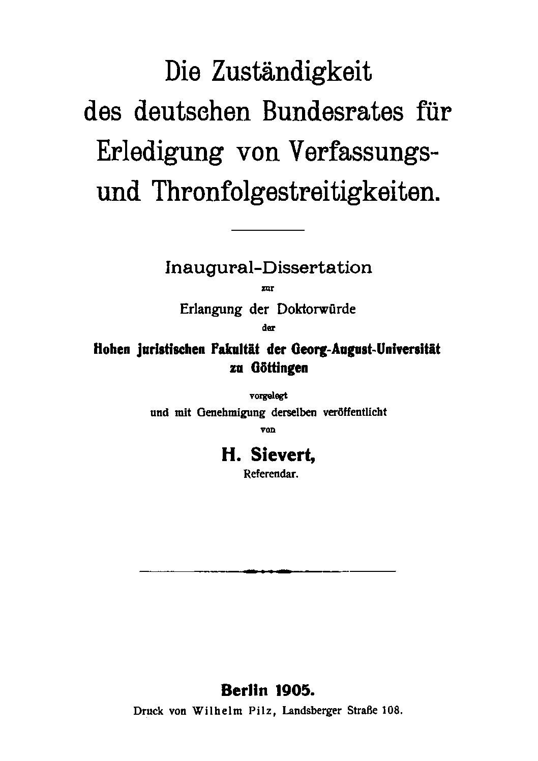 Die Zuständigkeit des deutschen Bundesrates für Erledigung von Verfassungs- und Thronfolgestreitigkeiten